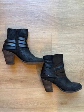 Aldo Black Suede Strap Block Heel Ankle Boots